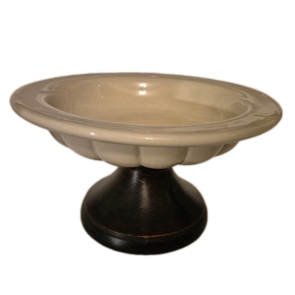 New Ceramic and Wood Pedestal Bowl‎ From Ace Hardware